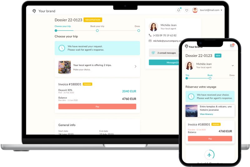 Travel sales and communications - client screenshot